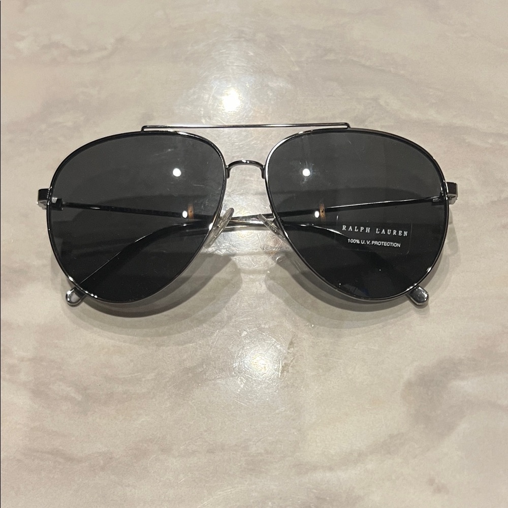 Ralph Lauren Silver and Black Aviator Sunglasses